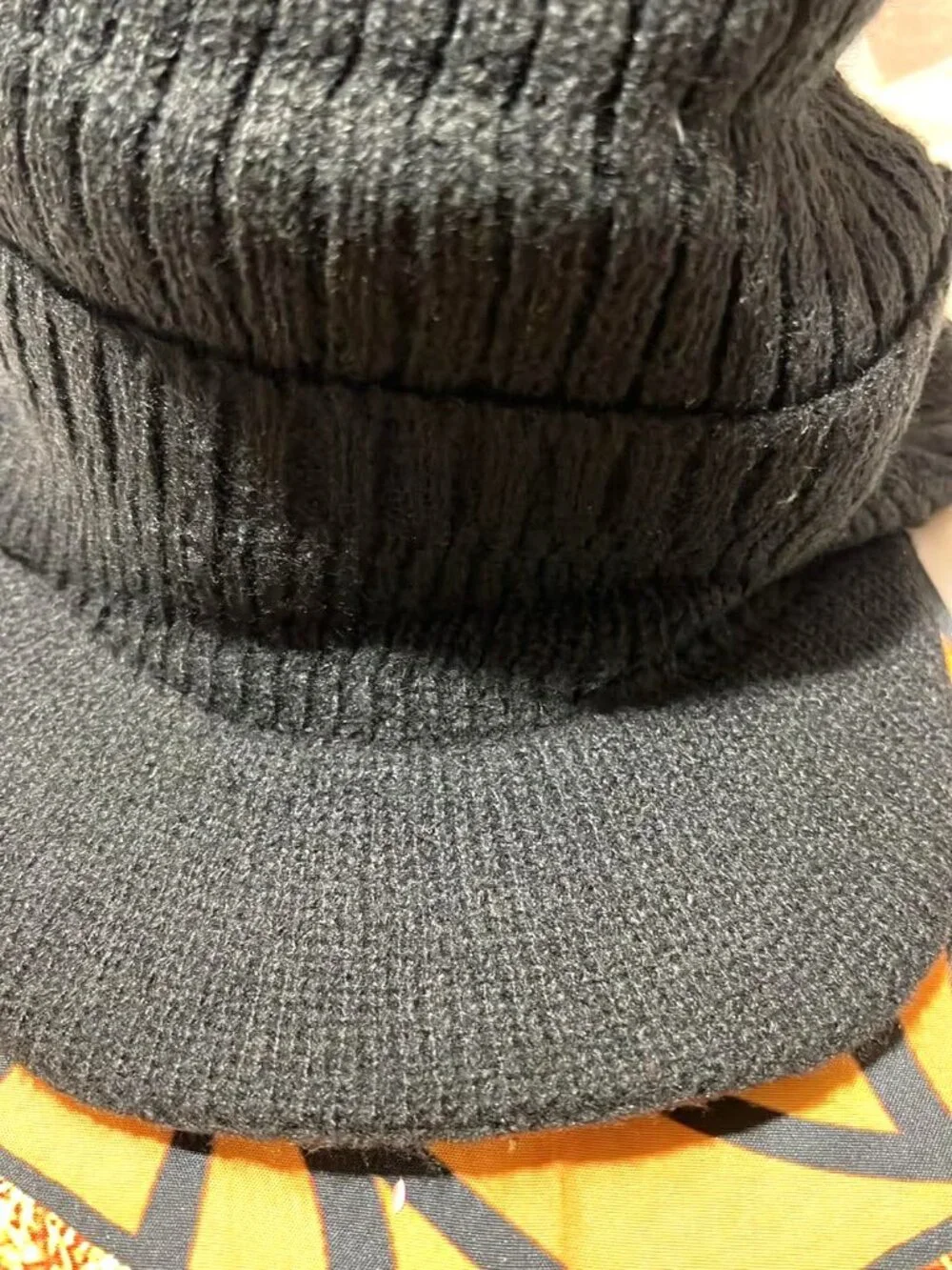 Black Ribbed Knit Winter Hat with Brim — 100% Acrylic, Cozy & Warm